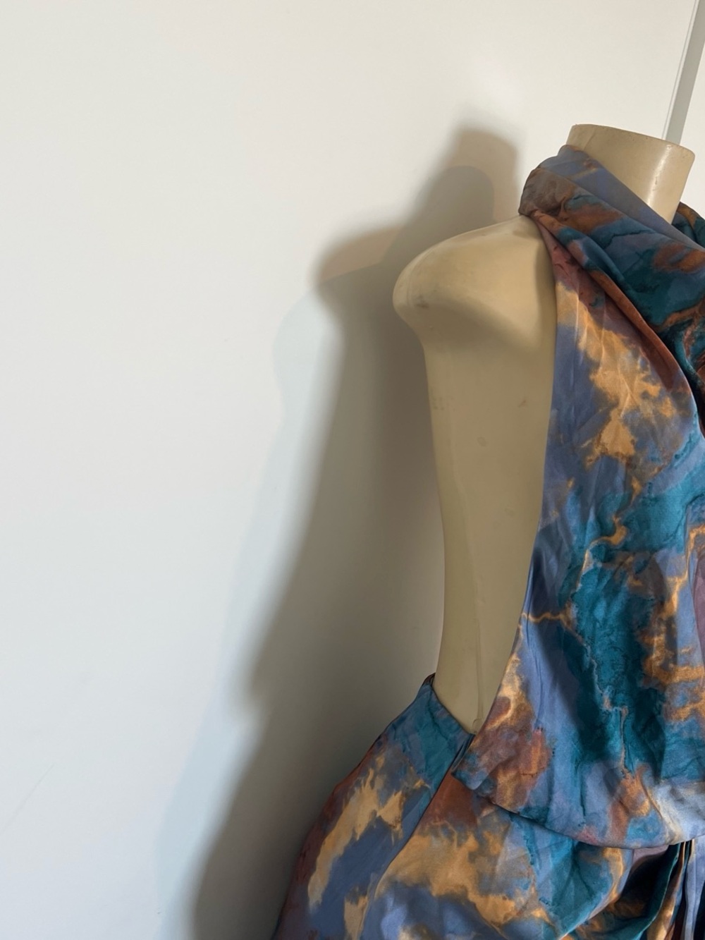 Blue Marble-Print Draped Mini Dress with Sash - Picture 3 of 3